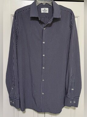 Mizzen + Main Men’s XL Trim Fit Red White Blue Plaid Button Up Shirt